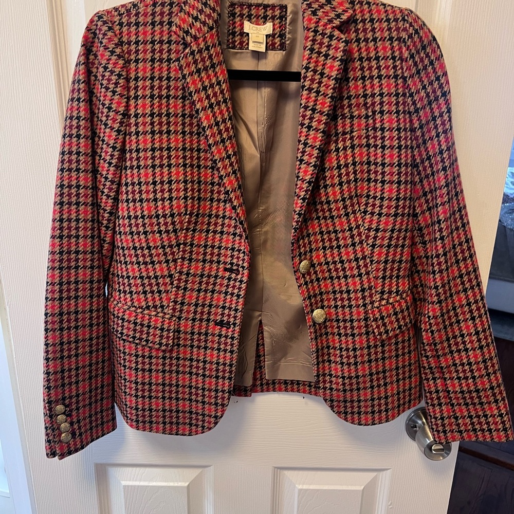 J.Crew Red and Black Houndstooth Women's Blazer